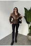 Women's Brown Belted Fur Collar Leather Jacket Winter - 4