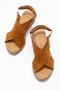 Santiago Coated Genuine Leather Sandals Tan Suede - 7