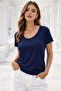 Women's Navy Blue Crew Neck Short Sleeve T-Shirt - 2