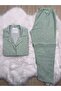 Green Heart Patterned Suede Shirt Collar Long Sleeve Pajama Set