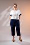 1112049 Women's Plus Size Navy Blue Sleeve Paneled Blouse - 5