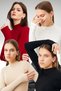 Women's Set of 4 Black White Burgundy Cream Finger Detailed Bodysuits
