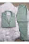 Green Heart Patterned Suede Shirt Collar Long Sleeve Pajama Set - 3