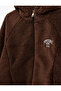 Long Sleeve Regular Fit Pocketed Zippered Crop Hooded Plush Jacket - 5