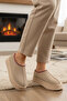 Beige Fur Lined Women's Casual Shoes U-50 Z - 3