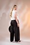 1112074 Women's Plus Size Black Pocket Linen Trousers - 8