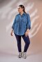1222506 Women's Plus Size Navy Blue Denim Shirt with Pocket Detail - 4
