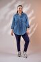 1222506 Women's Plus Size Navy Blue Denim Shirt with Pocket Detail - 7