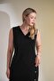 1112082 Women's Plus Size Black Button Detailed Sleeveless Dress - 2