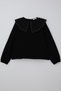 Girls' Long Sleeve Blouse with Floral Embroidery and Guipure Collar, Ages 7-14, Black
