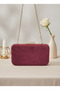 Burgundy Gold Luxury Suede Chain Handle Women's Evening Dress Bag - 7