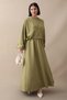 Bat Sleeve Jacketed Dress Khaki Modal Suit - 3