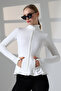Mock Neck Fleece-Lined Volanlı Slimfit Sporcu Ceketi/Finger-Inserted Double Pockets - 2