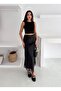 Lace Detail Satin Long Skirt - 2