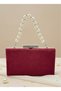 Burgundy Silver Luxury Suede Pearl Handle Women Evening Dress Bag Wedding Engagement Graduation - 3