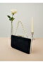 Black Silver Luxury Suede Pearl Handle Women Evening Dress Bag Wedding Engagement Graduation - 2