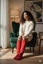 Wellsoft Plush Knee High Home Socks Long Socks Booties Winter Unisex Red - 5