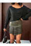 Western Style Tasseled Mini Leather Skirt - Khaki |   F2041 - Khaki - 3