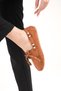 Women's Tan Suede Daily Casual Beaded Tassel Detailed Lace-Up Loafer Ballet Shoes