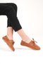 Women's Tan Suede Daily Casual Classic Lace-Up Detail Loafer Ballet Shoes - 5