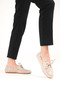 Women's Beige Suede Daily Casual Classic Lace-Up Detail Loafer Ballet Shoes - 3