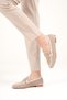Women's Beige Suede Casual Comfortable Perforated Stone Accessory Detailed Classic Loafer Ballet Shoes - 3