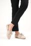 Women's Beige Suede Casual Comfortable Beaded Tassel Detail Lace-Up Loafer Ballet Shoes - 4