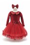 4-7 Years Old - Red Velvet Red Tulle Skirt and Buckle New Year's Girl Costume Set - 4