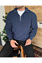 Oversized Half Zipper Sweater Thick Knitted - 3