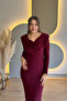 Degaje Yaka Shoulder Pad Piece Draped Burgundy Elegant Dress - 8