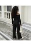 Girl's Madonna Collar Ribbed Knitted Fabric Top and Bottom Set - 2