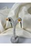 Earrings Brass Plated Flower Long Model Green Gold