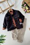 Miniğimin Cicileri Suede-Look Snap Button Jacketed Boys' 3-Piece Set - Black - 2