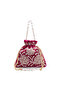 Dark Pink Embroidered Potli Bag with Pearl Handle & Beaded Drawstring - 7