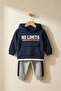 No Limits Printed Hooded Navy Blue Gray Striped Baby Boy Tracksuit Set - 2