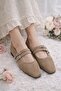 Women's Suede Ballet Flats with Upper Belt, Double Buckle, Double Strap Buckled Suede