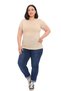 Plus Size Crew Neck Short Sleeve Viscose Beige Color Bodysuit - 3