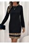 Women's long sleeve crew neck mini crepe dress