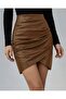 Women's High Waist Side Zipper Pleated Mini Leather Skirt - 2