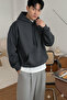 Men's Smoked Plain Hooded Oversized 3 Thread Fleece-Lined Loose Fit Hoodie Sweatshirt - 2