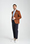Racinos Men's Camel Thick Velvet Fabric Elbow Slim Fit Slim Fit Sports Blazer Jacket - 6