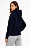 Women's Navy Blue 3 Thread Cotton Hooded Sweatshirt Basic Hoodie with Kangaroo Pocket - 2