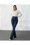 Spanish Women's Navy Blue Trousers F Flare Jeans High Waist Pants