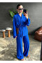 Cobalt Blue Colorful Shawl Collar Kimono and Pants Set
