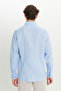 Men's Blue 100% Linen Comfort Fit Relaxed Fit Button down Collar Shirt - 5