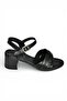 P555456303 Black Genuine Leather Thick Heeled Women's Sandals - 5
