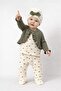 Baby Girl Ruffled Cardigan Patterned Romper Bow Beanie 3-Piece Set - 4