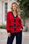 Women's V-Neck Long Sleeve Pocketed Gold Button Accent Cardiganed Modal Set