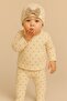 Baby Girl Ruffled Cardigan Patterned Romper Bow Beanie 3-Piece Set - 3