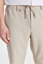Men's Beige Slim Fit Slim Fit Tie-Waist Side Pocket Trousers - 4